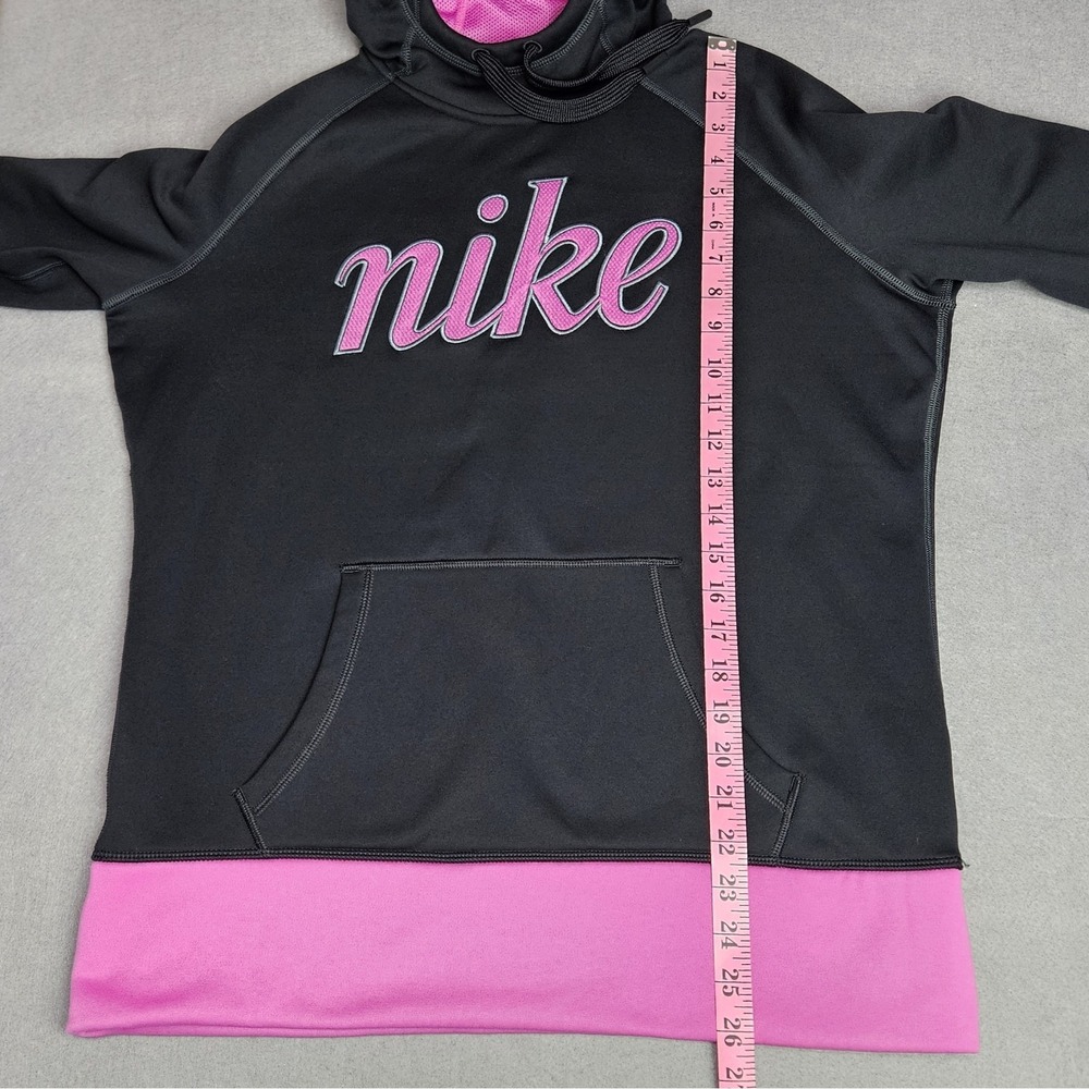 Nike Therma-Fit Hoodie Women's Sz L Pullover Thumb Holes Big Logo Black Fuchsia - Picture 6 of 11